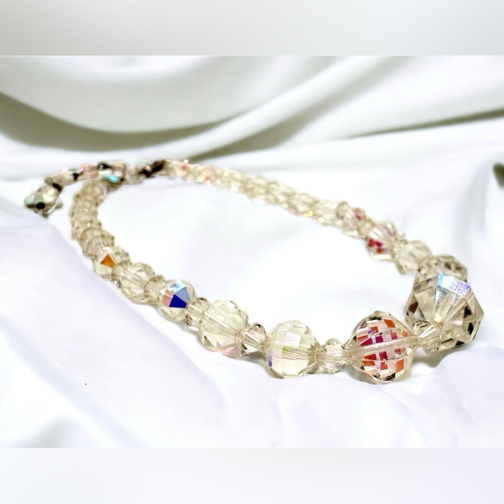 Vtg 1950’s Austrian Swarovski Aurora Borealis Glass Choker Necklace 15”